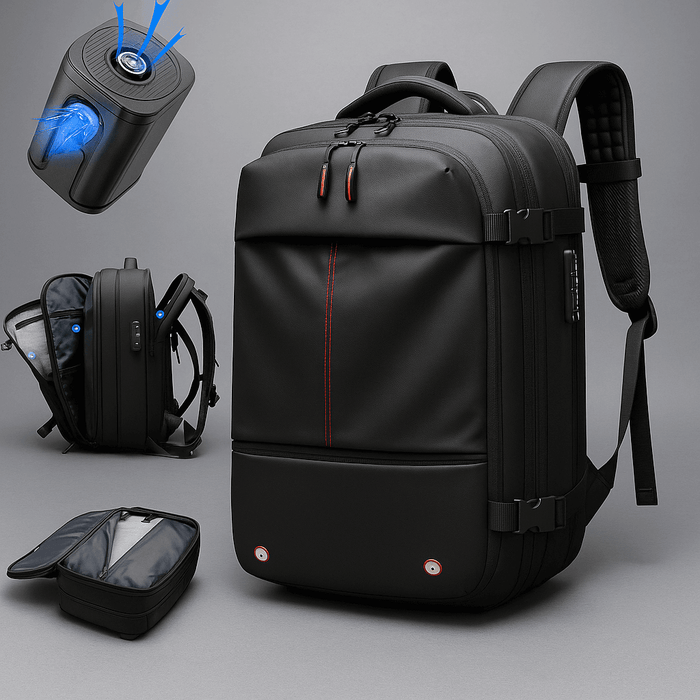 Offener Bamboria ReisePro Vakuumrucksack mit Kompressionsfach